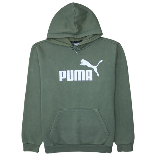 Puma Men's Green Pullover Hoodie L Logo Front Kangaroo Pocket