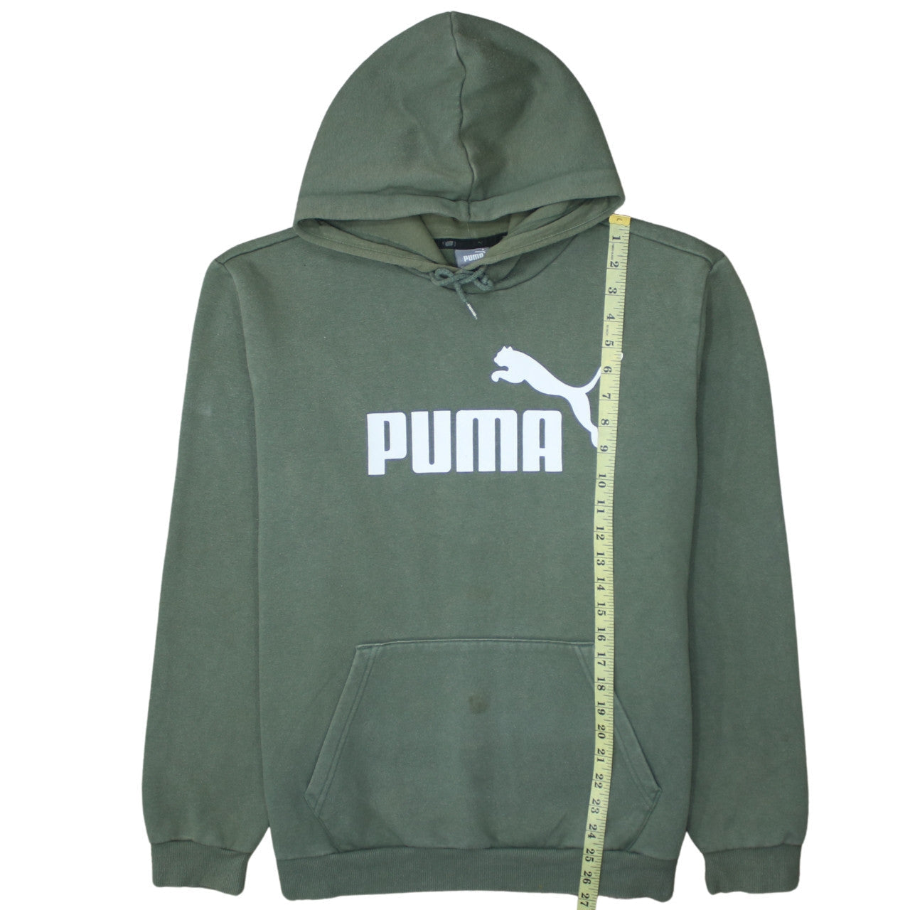 Puma Men's Green Pullover Hoodie L Logo Front Kangaroo Pocket
