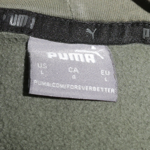 Puma Men's Green Pullover Hoodie L Logo Front Kangaroo Pocket