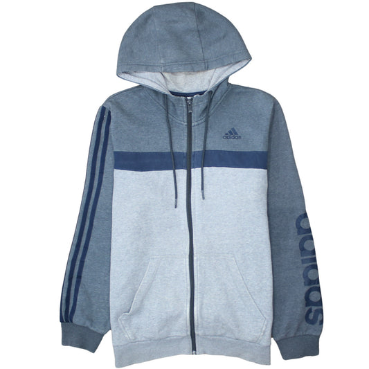 Adidas Men Grey Blue Full Zip Hoodie Medium Hooded Sweatshirt