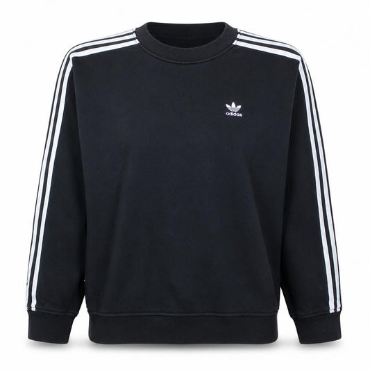 Front view of Adidas women’s black crew neck sweatshirt xs cotton logo classic style