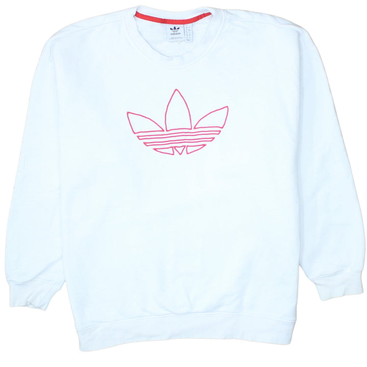 Adidas Womens White Sweatshirt Size 12 Crew Neck Logo Pullover