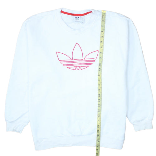 Adidas Womens White Sweatshirt Size 12 Crew Neck Logo Pullover