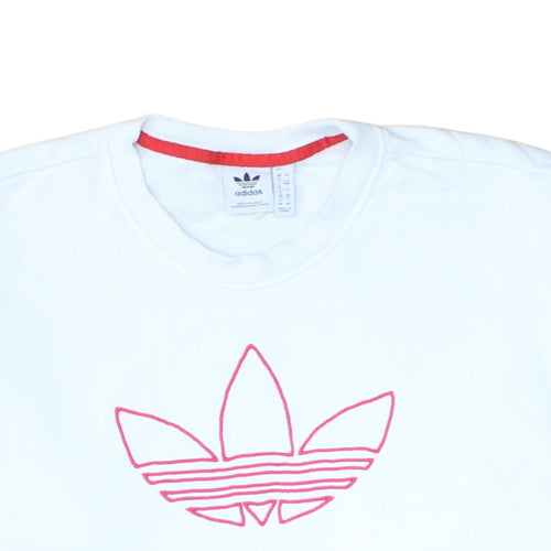 Adidas Womens White Sweatshirt Size 12 Crew Neck Logo Pullover