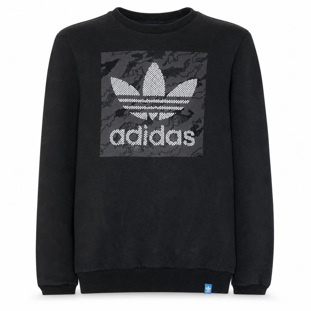 Front view of Adidas Men's Black Sequin Logo Pullover Sweatshirt, size S