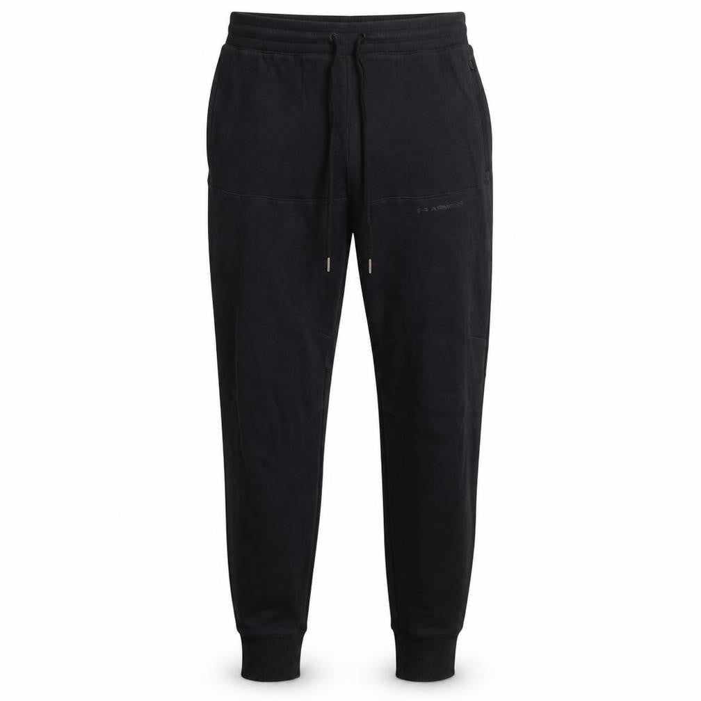 Front view of Under Armour Men's Black Jogger Sweatpants, size L, Fitted Fleece