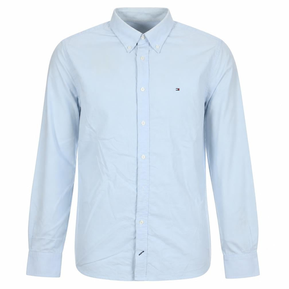 Front view of Tommy Hilfiger Men's Light Blue Cotton Button-Up Shirt M Classic Fit