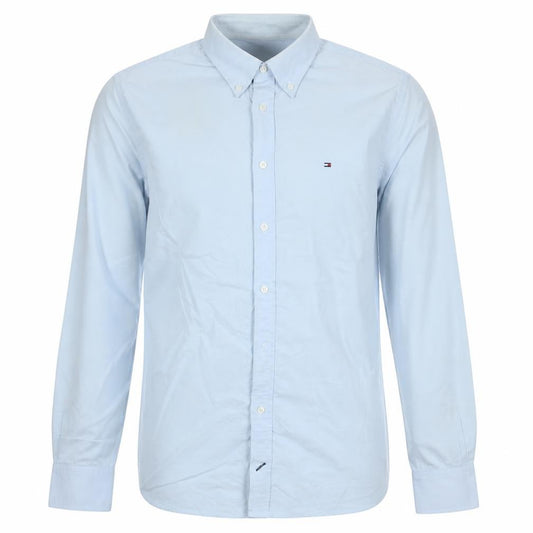 Front view of Tommy Hilfiger Men's Light Blue Cotton Button-Up Shirt M Classic Fit
