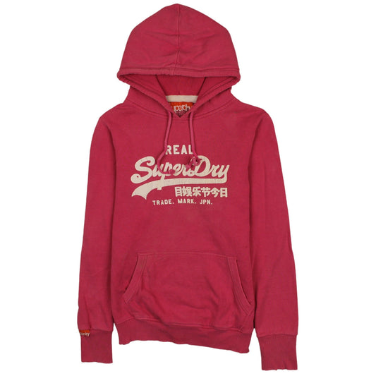 Superdry Womens Pink Pullover Hoodie L Logo Print Casual Hooded Sweatshirt