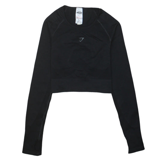 Gymshark Women Black Medium Cropped Long Sleeve Seamless Gym Top