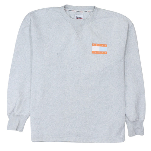 Tommy Jeans Mens Grey Logo Crew Neck Pullover Sweatshirt M