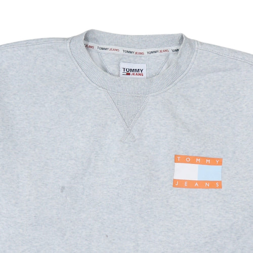 Tommy Jeans Mens Grey Logo Crew Neck Pullover Sweatshirt M