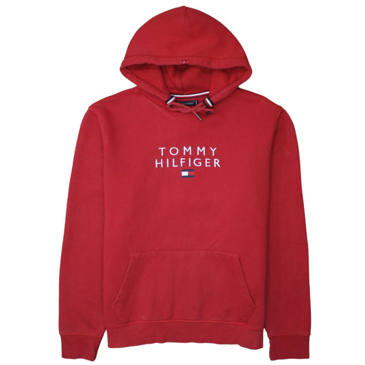 Tommy Hilfiger Men's Red Pullover Hoodie L Embroidered Logo Cotton