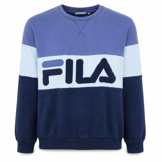 Front view of Fila Women’s Blue Colourblock Crew Neck Pullover Sweatshirt L