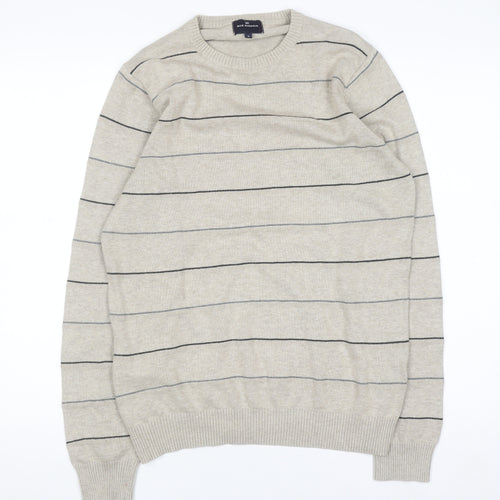 Marks and Spencer Blue Harbour Men's Beige Striped Cotton Jumper S