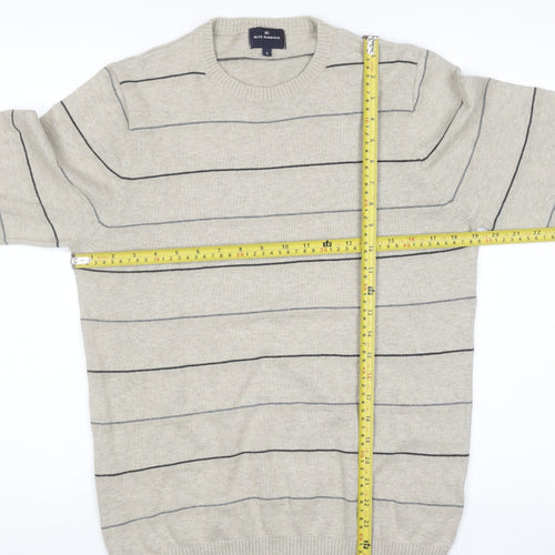 Marks and Spencer Blue Harbour Men's Beige Striped Cotton Jumper S