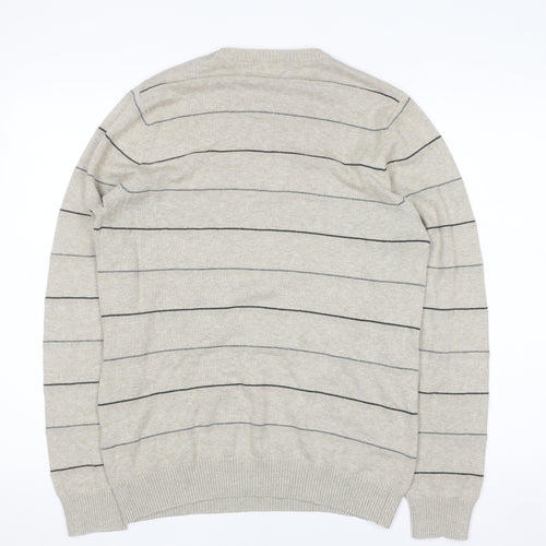 Marks and Spencer Blue Harbour Men's Beige Striped Cotton Jumper S