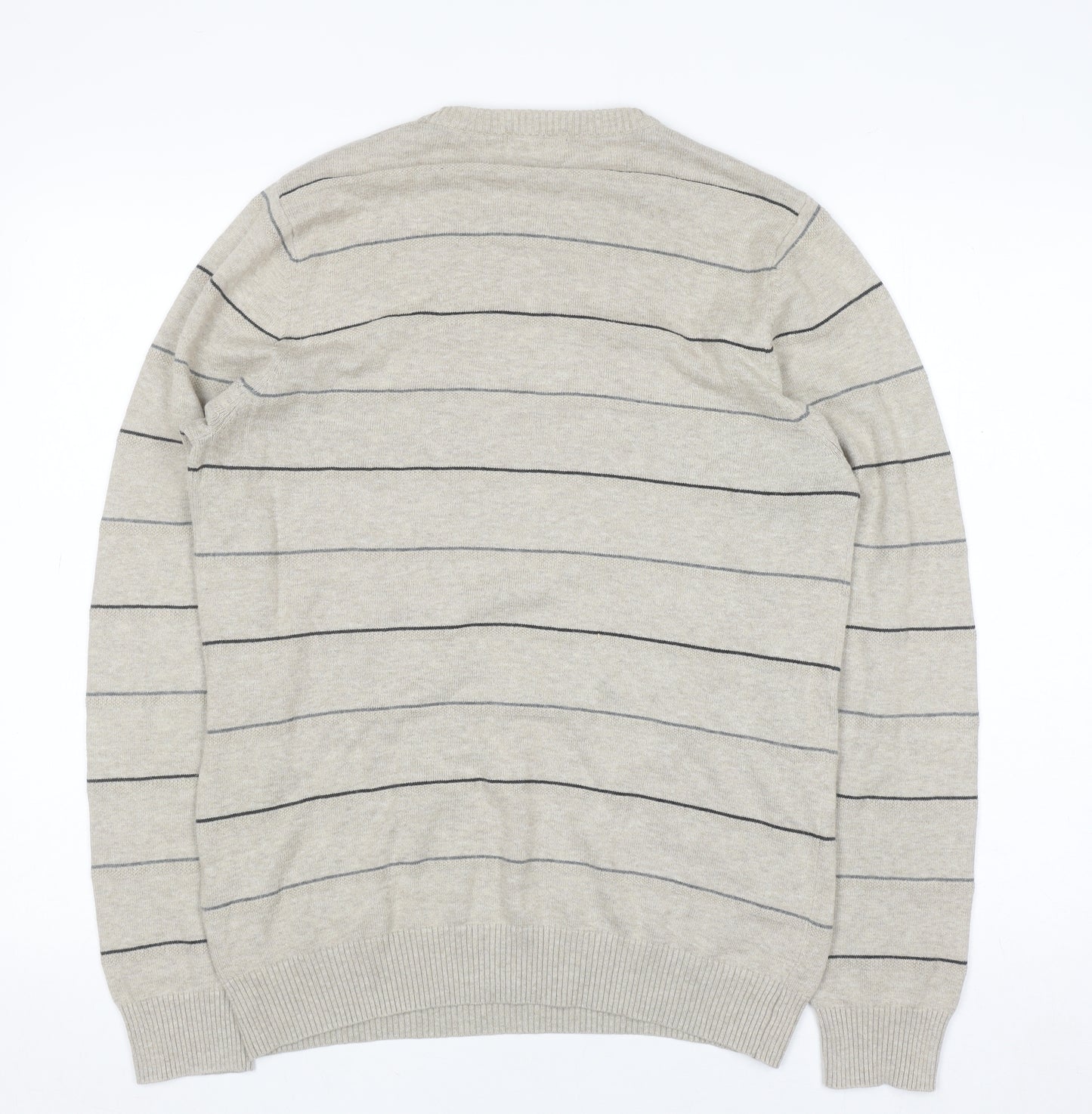 Marks and Spencer Blue Harbour Men's Beige Striped Cotton Jumper S