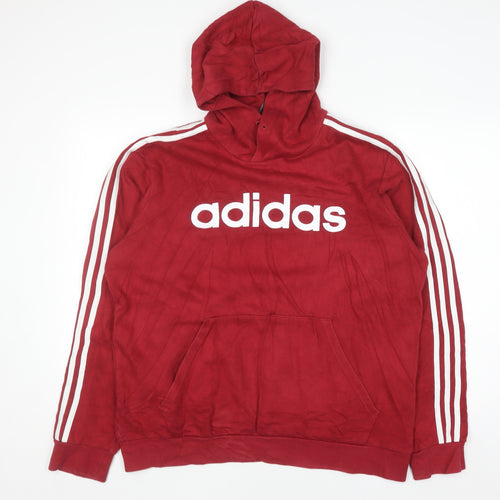 Adidas Men's Red XL Pullover Hoodie with Logo Print