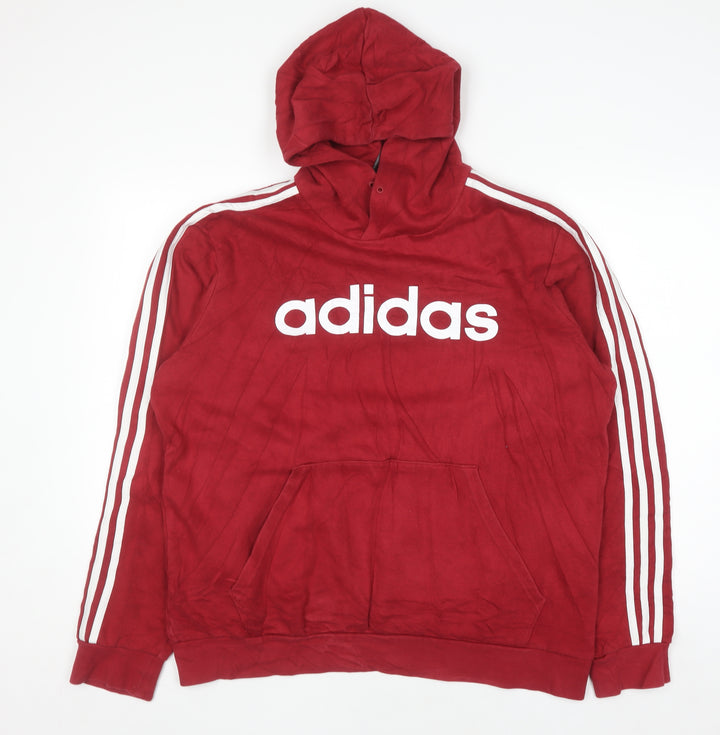 Adidas Men's Red XL Pullover Hoodie with Logo Print
