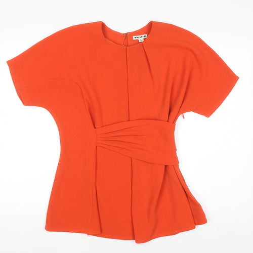 Whistles Women Orange Short Sleeve Pleated Tunic Blouse Size 12