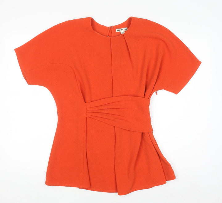 Whistles Women Orange Short Sleeve Pleated Tunic Blouse Size 12