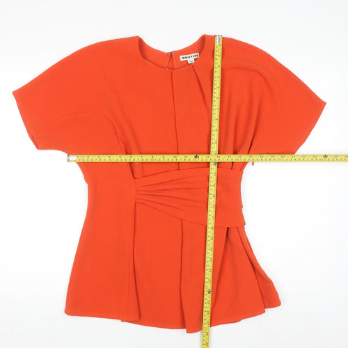 Whistles Women Orange Short Sleeve Pleated Tunic Blouse Size 12