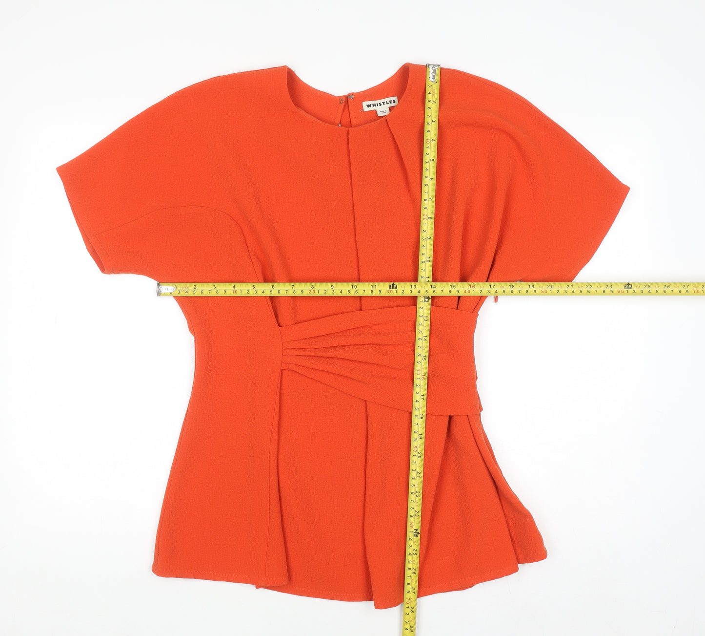 Whistles Women Orange Short Sleeve Pleated Tunic Blouse Size 12