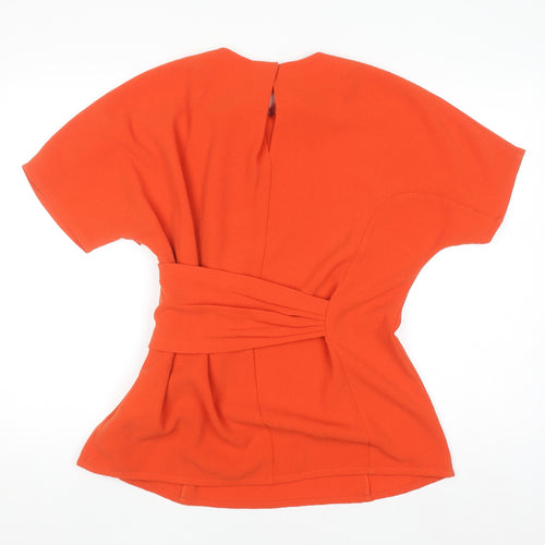 Whistles Women Orange Short Sleeve Pleated Tunic Blouse Size 12