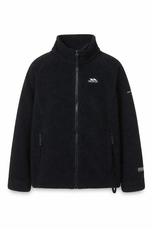 Front view of Trespass boys’ black full zip fleece sweatshirt 5-6 years outdoor jacket