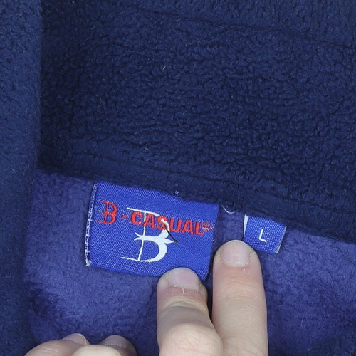 B-Casual Men Blue Full Zip Fleece Sweatshirt Size L