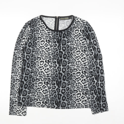Paramour Women's Grey Animal Print Long Sleeve Blouse Size S