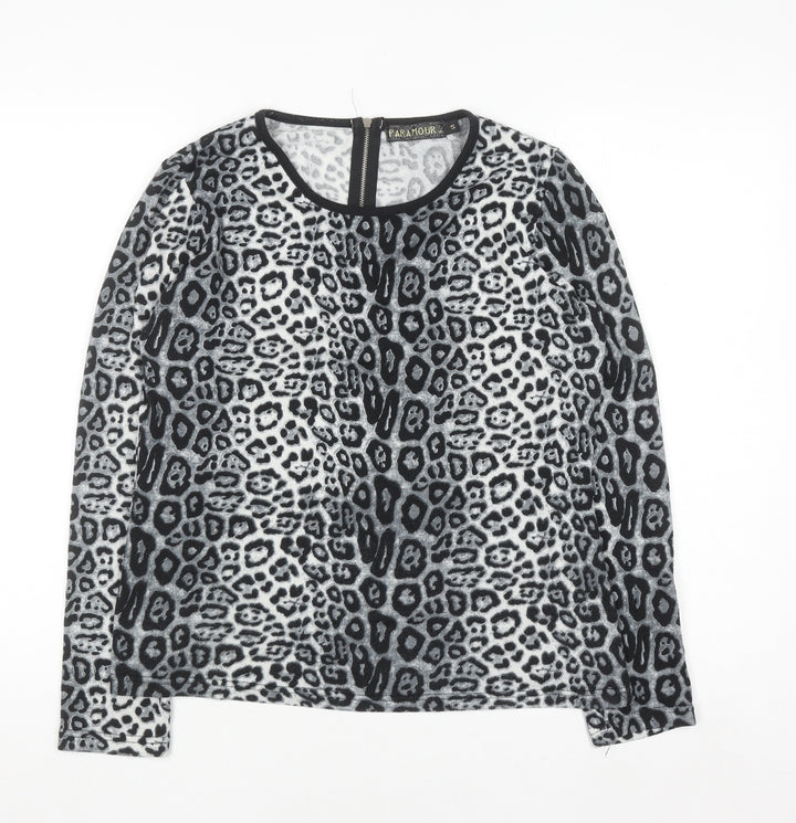 Paramour Women's Grey Animal Print Long Sleeve Blouse Size S