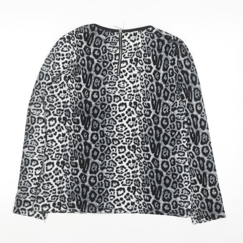 Paramour Women's Grey Animal Print Long Sleeve Blouse Size S