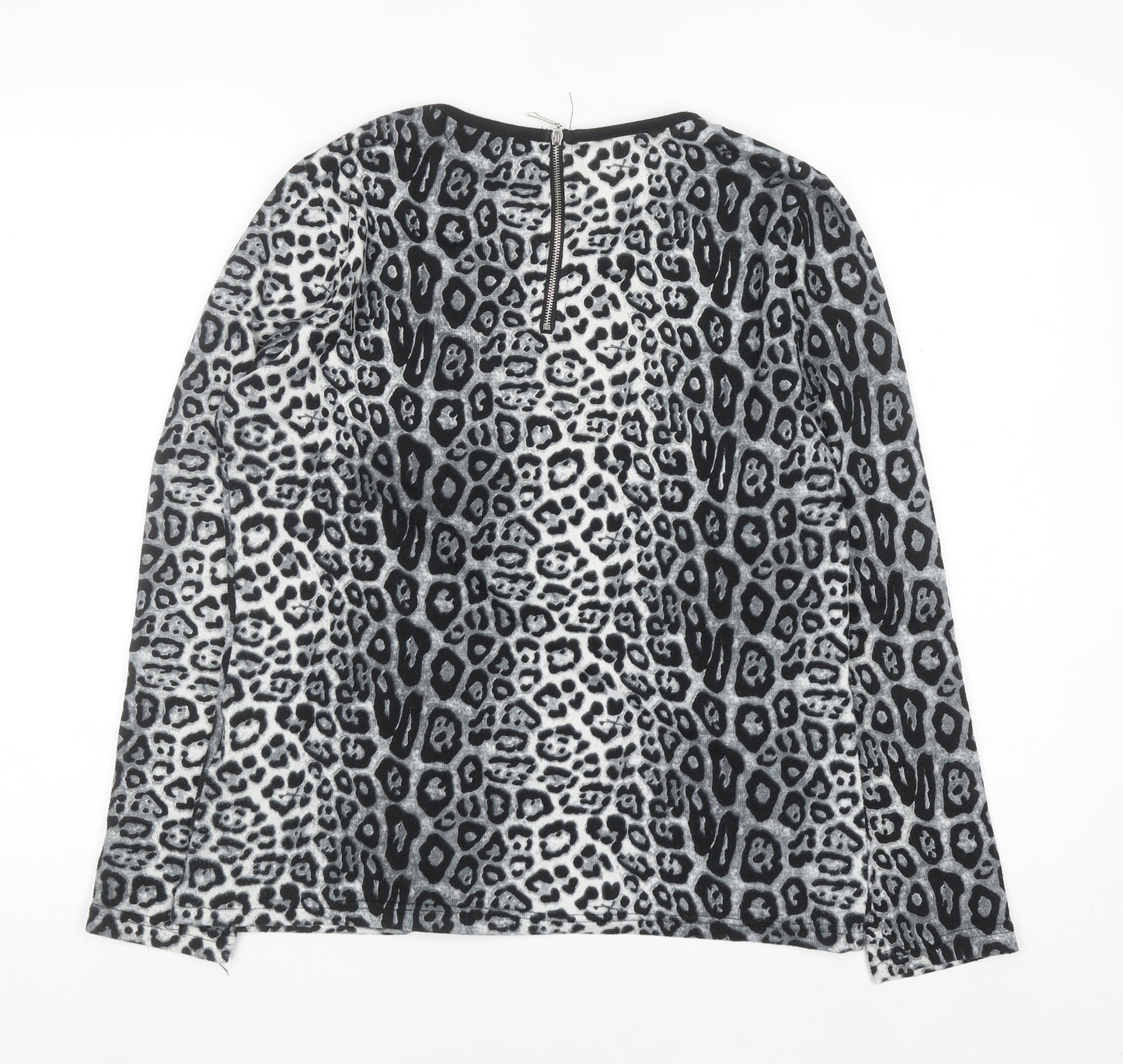 Paramour Women's Grey Animal Print Long Sleeve Blouse Size S