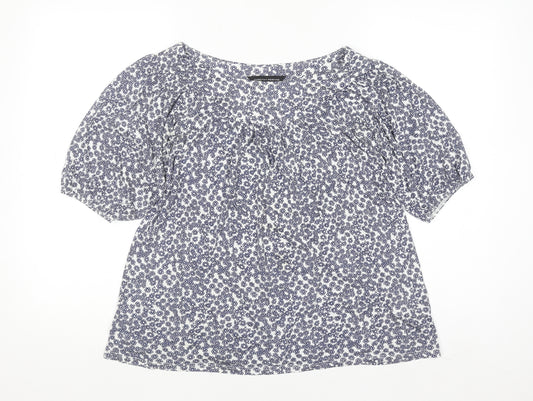 Dorothy Perkins Womens Blue Floral Blouse Size 10 Viscose Short Sleeve