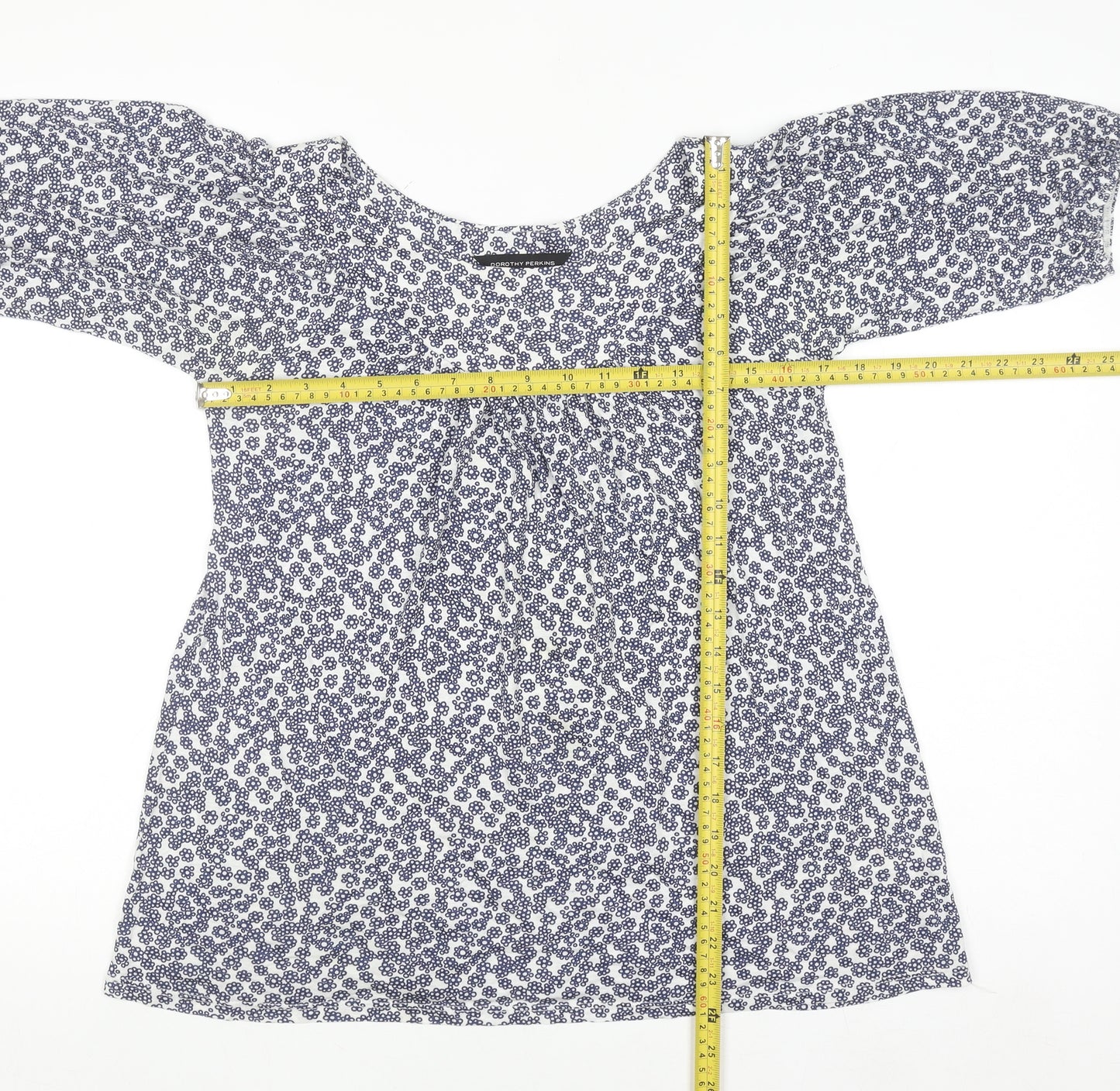 Dorothy Perkins Womens Blue Floral Blouse Size 10 Viscose Short Sleeve