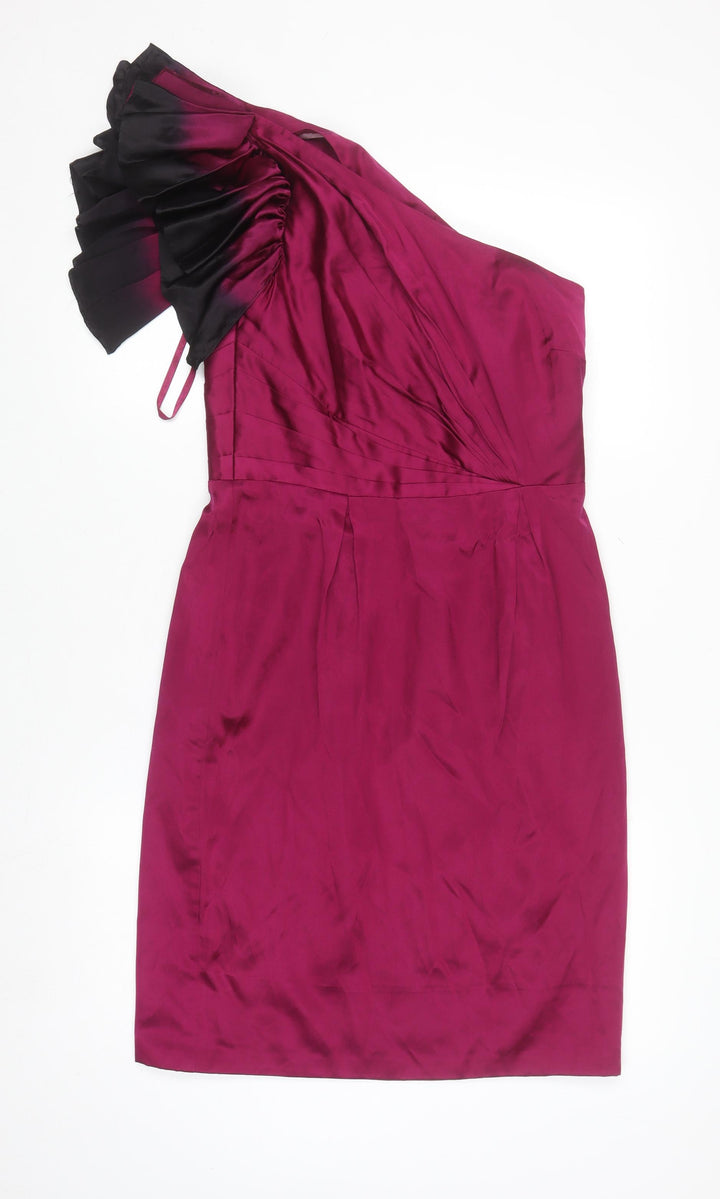 Monsoon Women Purple One Shoulder Ruffle Sheath Dress UK 10