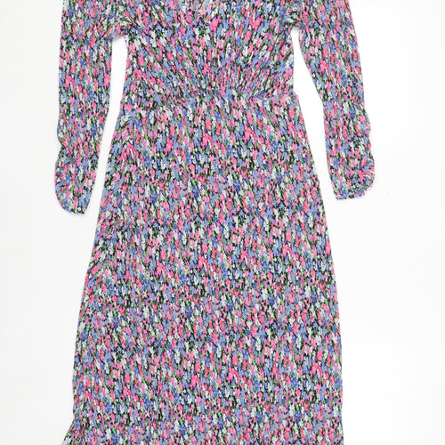 MNG Women’s Multicoloured Floral Ruched Midi Dress Size 8