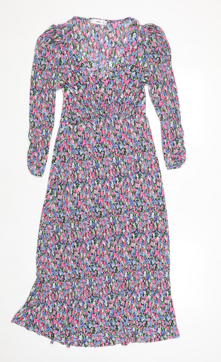 MNG Women’s Multicoloured Floral Ruched Midi Dress Size 8