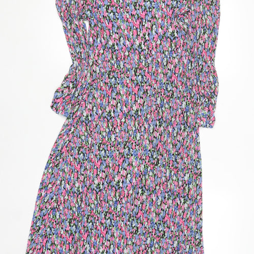 MNG Women’s Multicoloured Floral Ruched Midi Dress Size 8