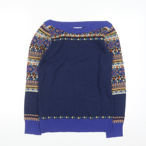 Monsoon Women’s Blue Wool Blend Sequin Fair Isle Jumper Size S