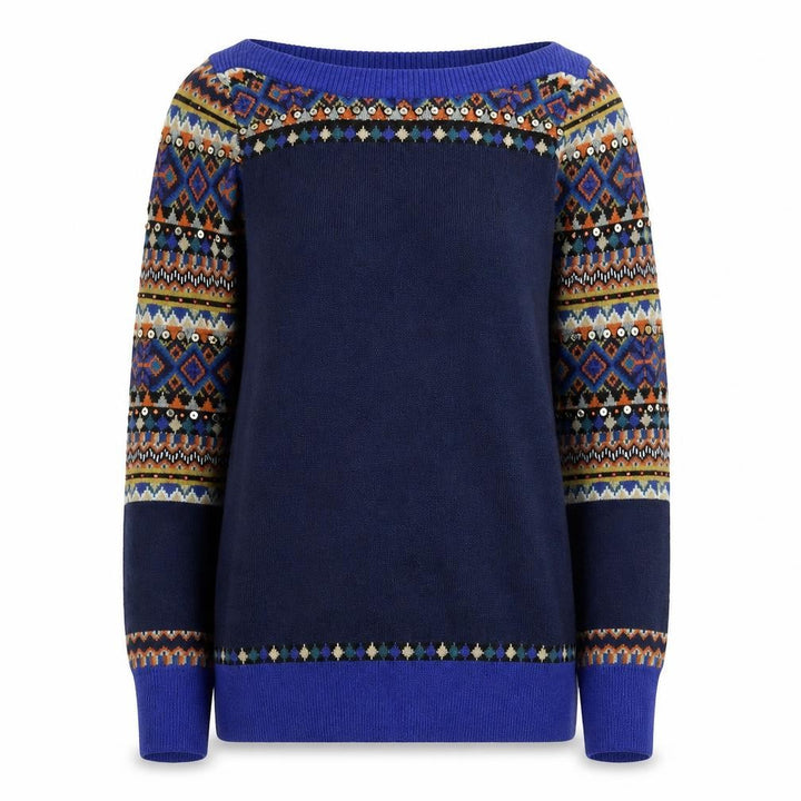 Monsoon Women’s Blue Wool Blend Sequin Fair Isle Jumper Size S