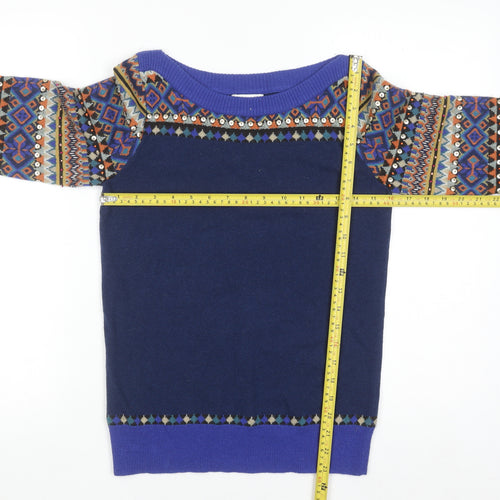 Monsoon Women’s Blue Wool Blend Sequin Fair Isle Jumper Size S