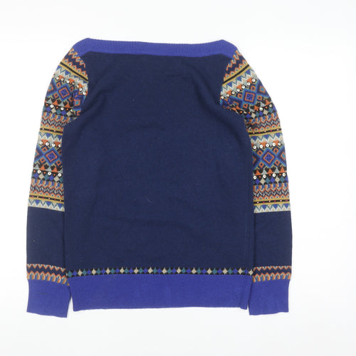 Monsoon Women’s Blue Wool Blend Sequin Fair Isle Jumper Size S