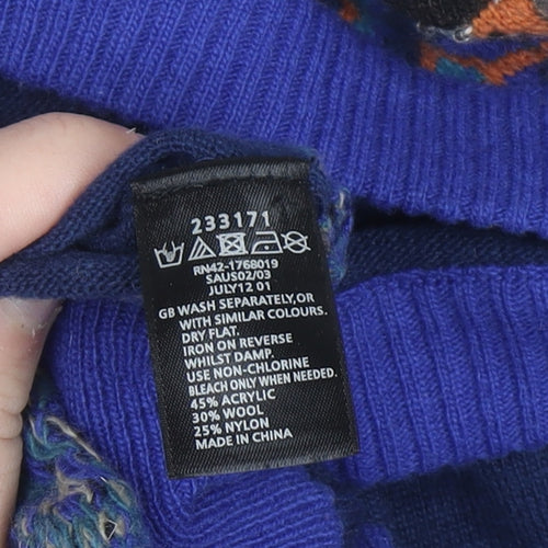 Monsoon Women’s Blue Wool Blend Sequin Fair Isle Jumper Size S