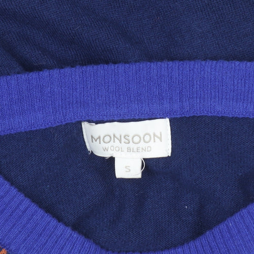 Monsoon Women’s Blue Wool Blend Sequin Fair Isle Jumper Size S