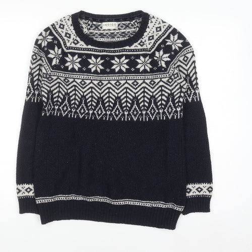 Marks and Spencer Women’s Blue Fair Isle Knit Jumper Size 8
