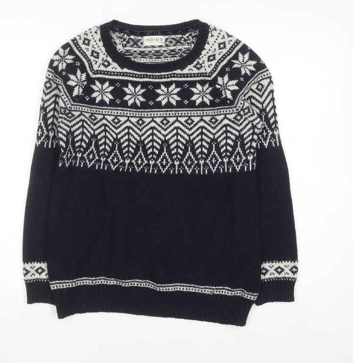 Marks and Spencer Women’s Blue Fair Isle Knit Jumper Size 8