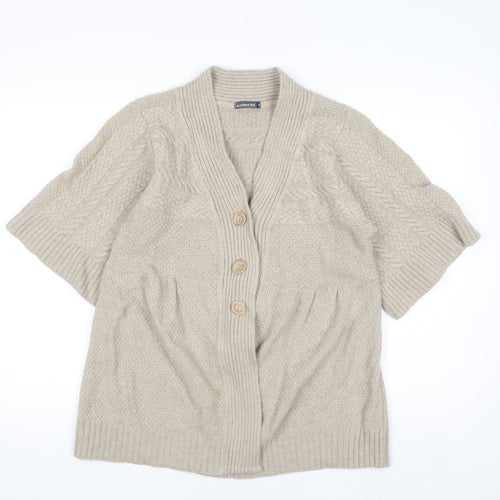 JoJo Maman Bébé Women Beige Wool Cable Short Sleeve Cardigan S